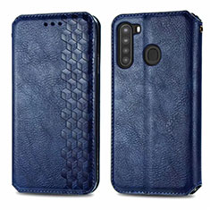 Leather Case Stands Flip Cover Holder for Samsung Galaxy A21 Blue