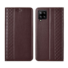 Leather Case Stands Flip Cover Holder for Samsung Galaxy A42 5G Brown