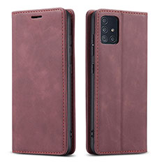 Leather Case Stands Flip Cover Holder for Samsung Galaxy A71 4G A715 Red Wine