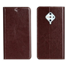 Leather Case Stands Flip Cover Holder for Vivo S1 Pro Brown