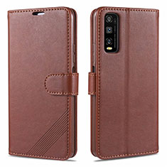 Leather Case Stands Flip Cover Holder for Vivo Y12s Brown