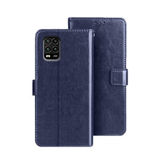 Leather Case Stands Flip Cover Holder for Xiaomi Mi 10 Lite Blue