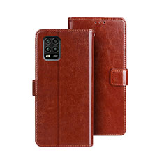 Leather Case Stands Flip Cover Holder for Xiaomi Mi 10 Lite Brown