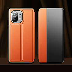 Leather Case Stands Flip Cover Holder for Xiaomi Mi 11 Lite 4G Orange