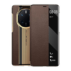 Leather Case Stands Flip Cover Holder GS3 for Huawei Mate 50 RS Brown