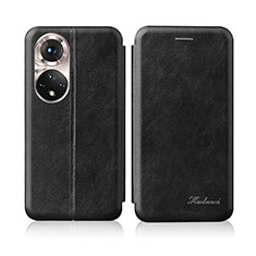 Leather Case Stands Flip Cover Holder H01D for Huawei Honor 50 5G Black