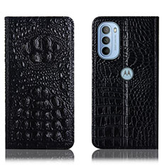 Leather Case Stands Flip Cover Holder H01P for Motorola Moto G41 Black