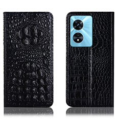 Leather Case Stands Flip Cover Holder H01P for Oppo A1x 5G Black