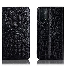 Leather Case Stands Flip Cover Holder H01P for Oppo A54 5G Black