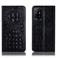 Leather Case Stands Flip Cover Holder H01P for Oppo A94 5G Black