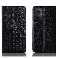 Leather Case Stands Flip Cover Holder H01P for Oppo A96 5G Black