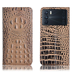 Leather Case Stands Flip Cover Holder H01P for Oppo K9 Pro 5G Khaki