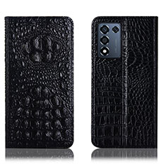 Leather Case Stands Flip Cover Holder H01P for Realme Q3s 5G Black