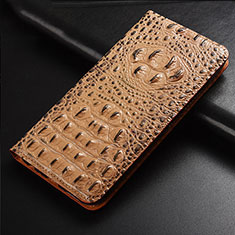 Leather Case Stands Flip Cover Holder H01P for Vivo iQOO Z6 5G Khaki