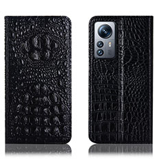 Leather Case Stands Flip Cover Holder H01P for Xiaomi Mi 12 Pro 5G Black