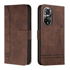 Leather Case Stands Flip Cover Holder H01X for Huawei Honor 50 5G Brown