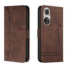 Leather Case Stands Flip Cover Holder H01X for Huawei P50 Brown