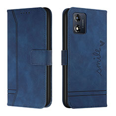 Leather Case Stands Flip Cover Holder H01X for Motorola Moto E13 Blue