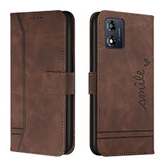 Leather Case Stands Flip Cover Holder H01X for Motorola Moto E13 Brown