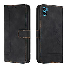 Leather Case Stands Flip Cover Holder H01X for Motorola Moto E22S Black