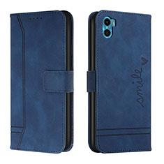 Leather Case Stands Flip Cover Holder H01X for Motorola Moto E22S Blue