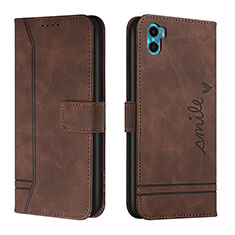 Leather Case Stands Flip Cover Holder H01X for Motorola Moto E32 India Brown