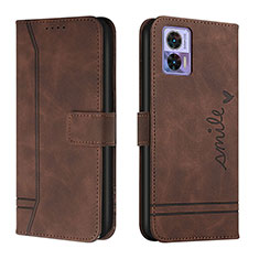 Leather Case Stands Flip Cover Holder H01X for Motorola Moto Edge 30 Lite 5G Brown