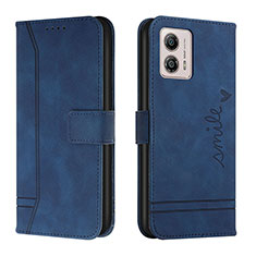 Leather Case Stands Flip Cover Holder H01X for Motorola Moto G53 5G Blue