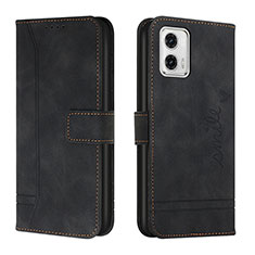 Leather Case Stands Flip Cover Holder H01X for Motorola Moto G73 5G Black