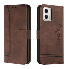 Leather Case Stands Flip Cover Holder H01X for Motorola Moto G73 5G Brown