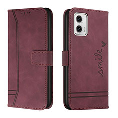 Leather Case Stands Flip Cover Holder H01X for Motorola Moto G73 5G Red
