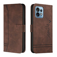 Leather Case Stands Flip Cover Holder H01X for Motorola Moto X40 5G Brown