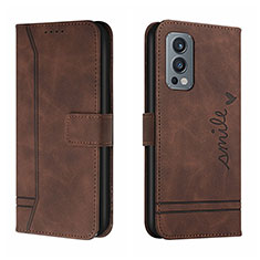 Leather Case Stands Flip Cover Holder H01X for OnePlus Nord 2 5G Brown