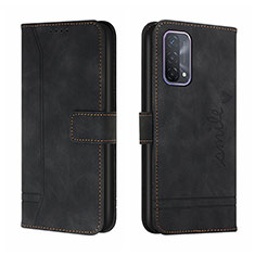 Leather Case Stands Flip Cover Holder H01X for Oppo A74 4G Black