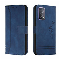 Leather Case Stands Flip Cover Holder H01X for Oppo A74 4G Blue