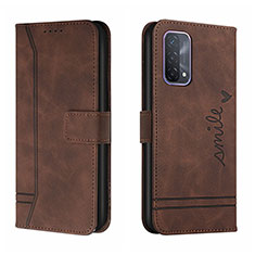 Leather Case Stands Flip Cover Holder H01X for Oppo A74 4G Brown