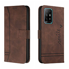 Leather Case Stands Flip Cover Holder H01X for Oppo A94 5G Brown