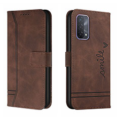 Leather Case Stands Flip Cover Holder H01X for Oppo A95 4G Brown