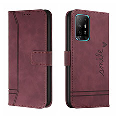 Leather Case Stands Flip Cover Holder H01X for Oppo A95 5G Red