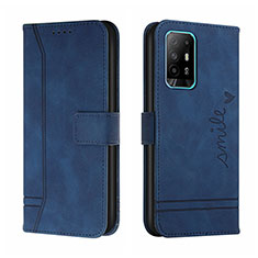 Leather Case Stands Flip Cover Holder H01X for Oppo F19 Pro+ Plus 5G Blue