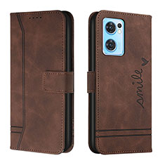 Leather Case Stands Flip Cover Holder H01X for Oppo Find X5 Lite 5G Brown