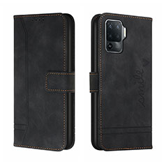 Leather Case Stands Flip Cover Holder H01X for Oppo Reno5 Lite Black