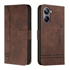 Leather Case Stands Flip Cover Holder H01X for Realme 10 Pro 5G Brown