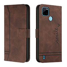 Leather Case Stands Flip Cover Holder H01X for Realme C25Y Brown