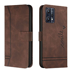 Leather Case Stands Flip Cover Holder H01X for Realme Q5 5G Brown