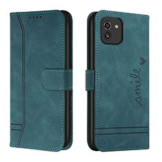 Leather Case Stands Flip Cover Holder H01X for Samsung Galaxy A03 Green