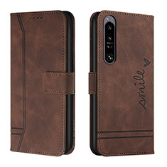 Leather Case Stands Flip Cover Holder H01X for Sony Xperia 1 IV Brown