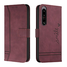 Leather Case Stands Flip Cover Holder H01X for Sony Xperia 1 IV SO-51C Red