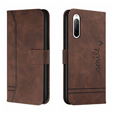 Leather Case Stands Flip Cover Holder H01X for Sony Xperia 10 III SO-52B Brown