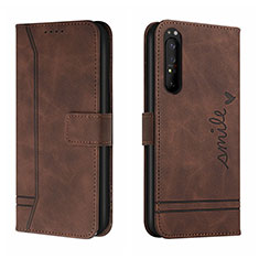 Leather Case Stands Flip Cover Holder H01X for Sony Xperia 5 III SO-53B Brown